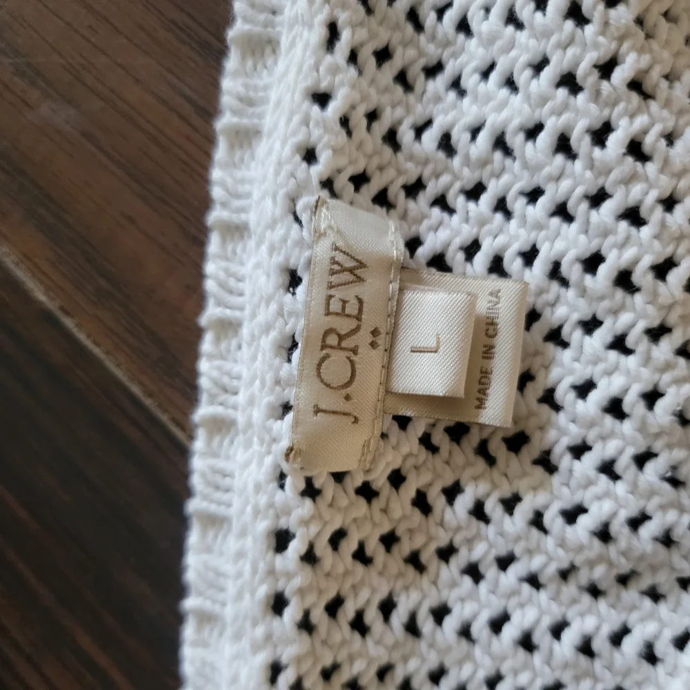 J. Crew 100% Cotton‎ Open Thick Knit Crochet Crew Neck Large Ivory Off-white